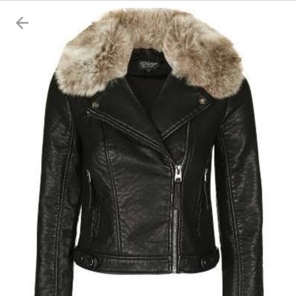 Topshop Black Faux Leather Jacket Size 4